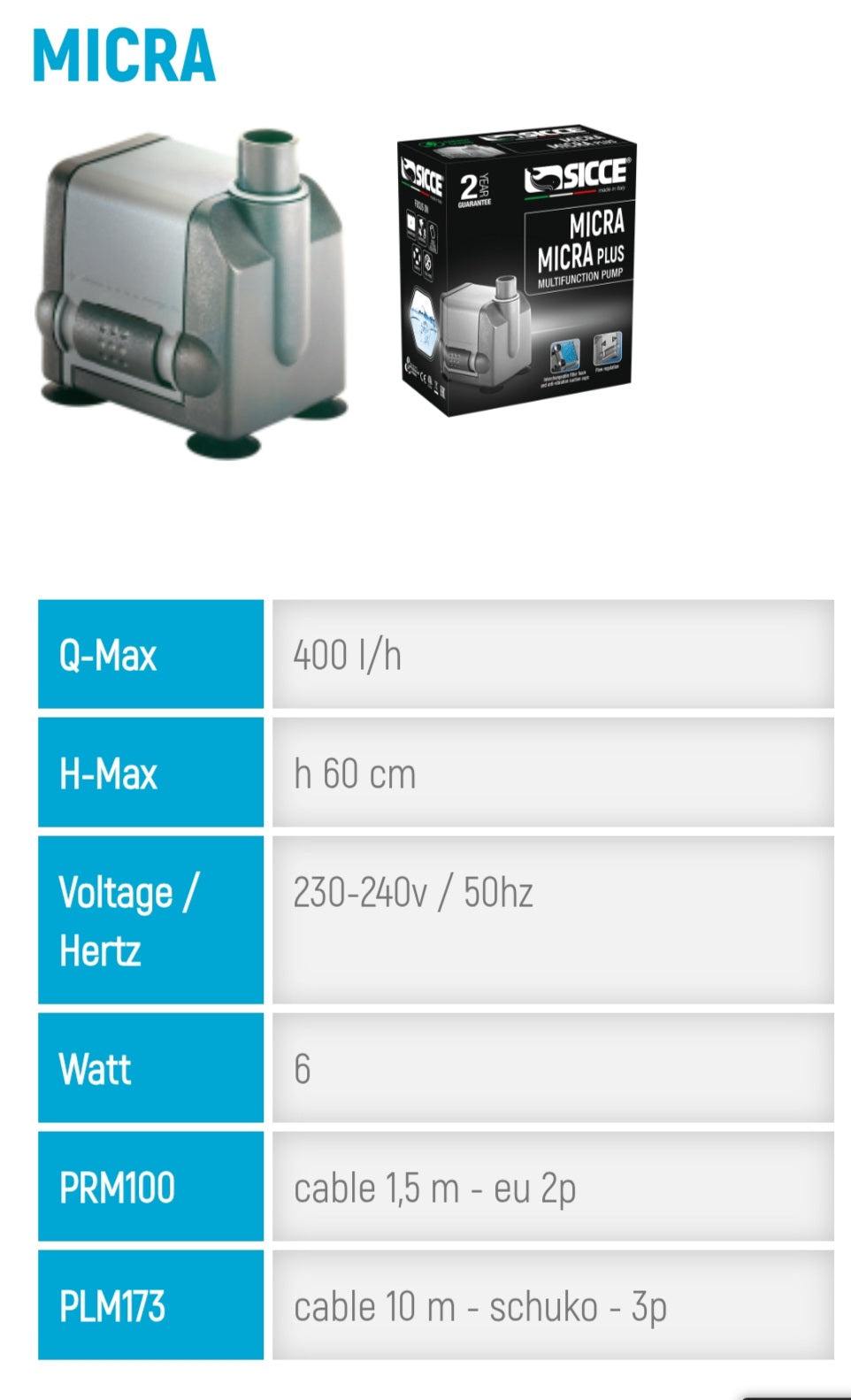 Sicce small pump (Mi-mouse, micra, micra plus)